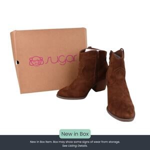Sugar Tarah Women's Western Ankle Boot – Cognac Suede – Size 8M
